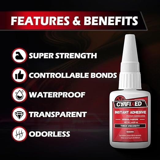 Super Glue Liquid, Instant Clear Cyanoacrylate Thick Viscosity Adhesive, Food Safe CA Glue for Shoe Sole Repair Leather Ceramic Plastic Glass Metal Wood Aquarium Porcelain Rubber Pottery Model Craft