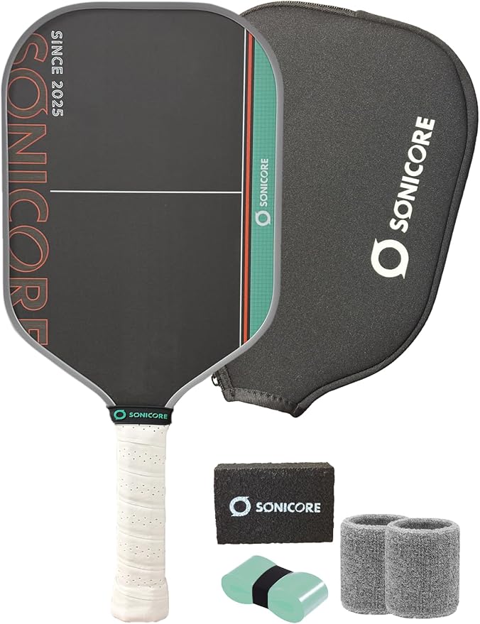 SONICORE Pickleball Paddle Set Bundle, T700 Carbon Fiber 16mm Core, 1 Paddle, Cover, Wristbands, Grip Tape, Eraser, 4 Premium Balls | Urban Mint