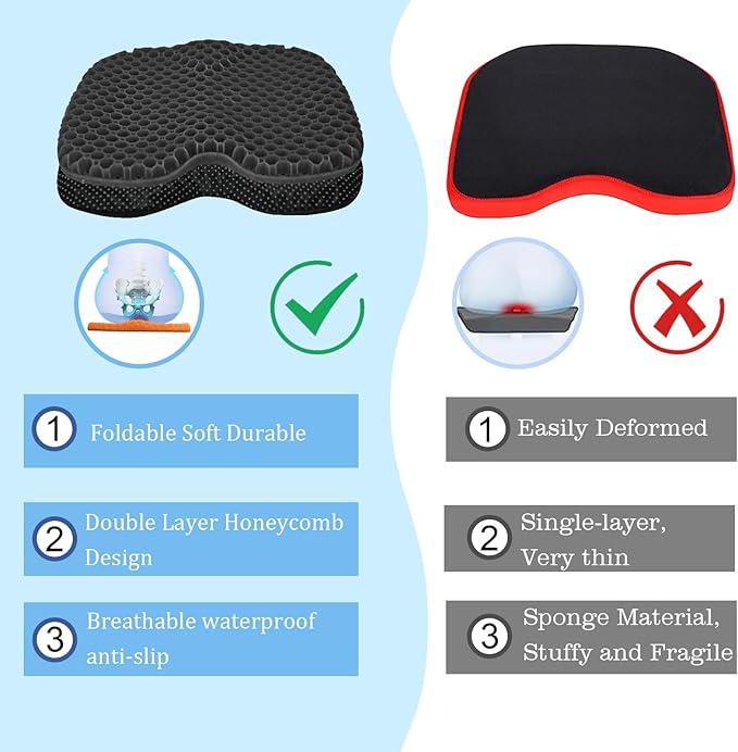 NEW-Vi Anti-Slip Kayak Seat Cushion - Waterproof Thicken Gel Boat Kayak Canoe Rowing Stadium Pad for Sit in Kayak Chair Kayak Accessories Equipment Gear for Fishing Kayak