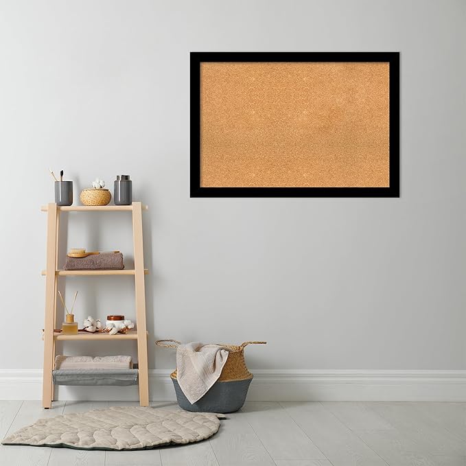 Amanti Art Natural Cork Board for Wall, 27x39 Vision Board with Black Wood Frame, Large Corkboard Office Decor for Home Organization, Modern Contemporary Corkboard Pinboard to display items for home