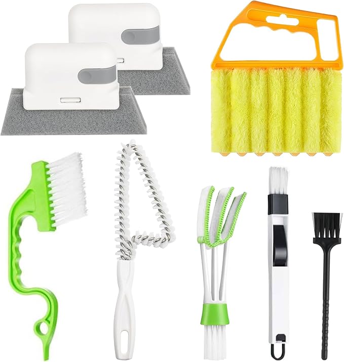 8 Pcs Hand-held Groove Gap Cleaning Tools - Door Window Track Crevice Cleaning Brushes Blind Cleaner Duster, Window Magic Cleaning Brush for Shower Door, Car Vents, Air Conditioner, Keyboard