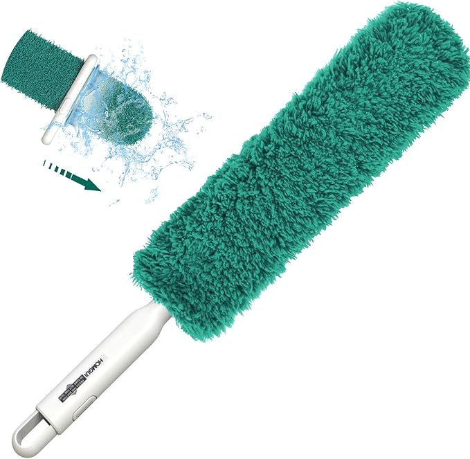 Microfiber Duster, Feather Duster, Dusters for Cleaning, Washable Dusters with Reusable Microfiber Head, Feather Dusters for Cleaning Cobweb, Blinds, Furniture, Cars-Green