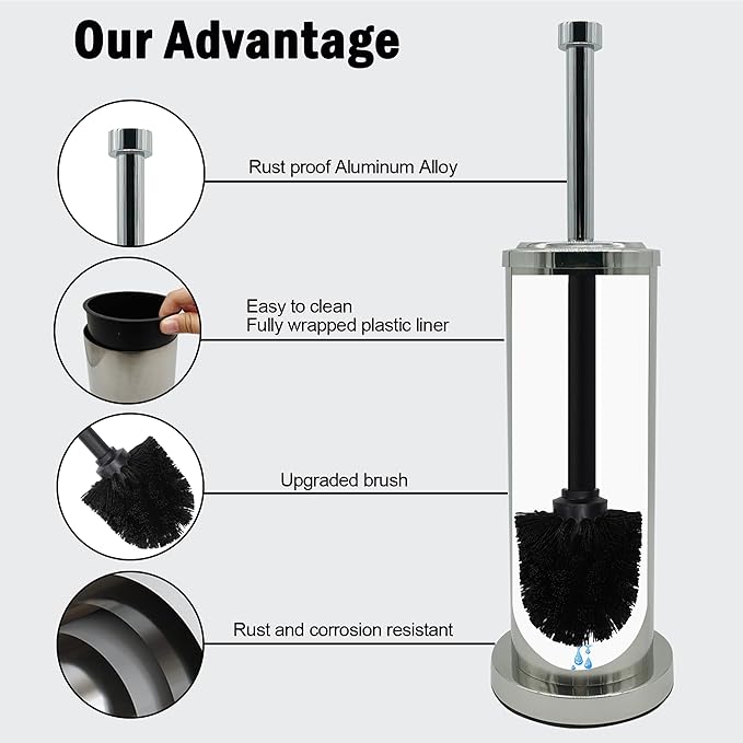 Brushed Nickel Toilet Bowl Brush with Holder, Durable Bathroom Cleaning Tool, Modern Design for Easy Toilet Maintenance, Bathroom Cleaner Brush for Efficient Cleaning and Hygiene