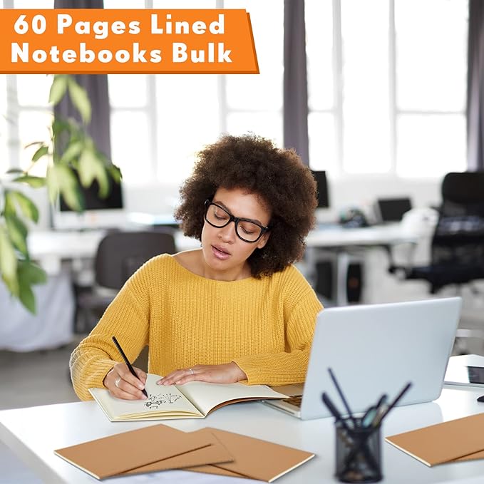 100 Pcs Kraft Notebook Journals 5.5 Inch x 8.3 Inch A5 Softcover Notebooks Bulk for Writing Sketch Office Notepad with 60 Pages 30 Sheets (Multicolor,Lined)(Brown,Lined)