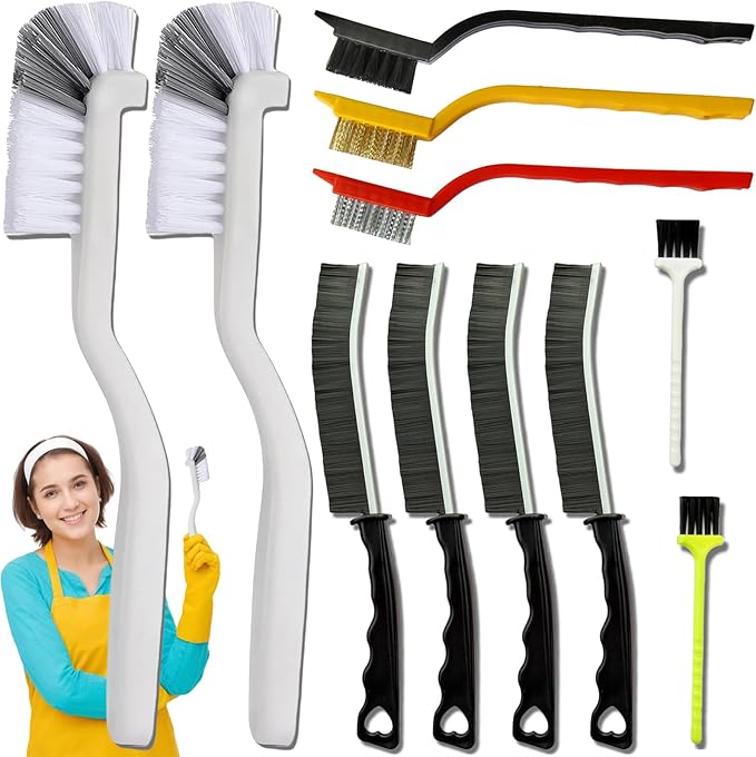 11Pcs Crevice Cleaning Brush,Gap Cleaning Brush with Long Handle,Small Gap Cleaning Brush for Bathroom Kitchen Toilet Water Cup Bottle and Window Groove