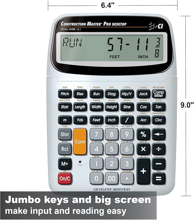 Calculated Industries 44080 Construction Master Pro-Desktop Advanced Construction Math Feet-Inch-Fraction Calculator & 4019 Material Estimator Calculator,Yellow