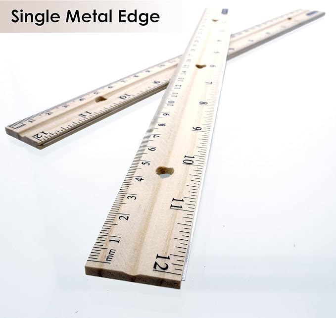 BAZIC Wooden Ruler 12" (30cm), Singel Metal Edge, Inches Centimeter Metric Measuring Drafting Rulers, for Students School Supplies (3/Pack), 24-Packs