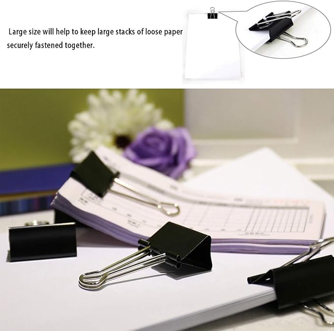 Extra Large Binder Clips 2 Inch (48 Pack), Big Paper Clamps for Office and Home Supplies, Black