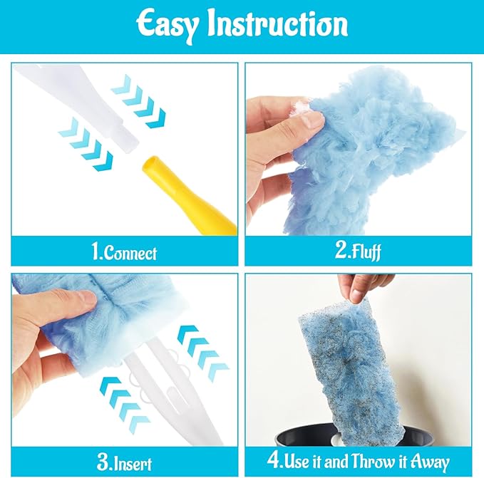 50 Count 360 Heavy Duty Duster Refills Bulk Compatible with Swiffer, Dusting Refills with 1 Handle, Multi Surface Disposable Dusters Refill for Cleaning (Blue)