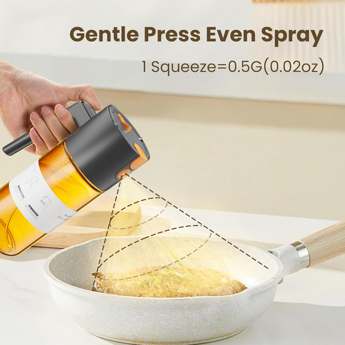 Upgrade 2 in 1 Oil Sprayer for Cooking, 17oz Light-Blocking Glass Olive Oil Dispenser Bottle for Kitchen,Food-Grade Oil Mister with 8 Stickers for Salad, Frying (Brown Bottle-Black Cap)
