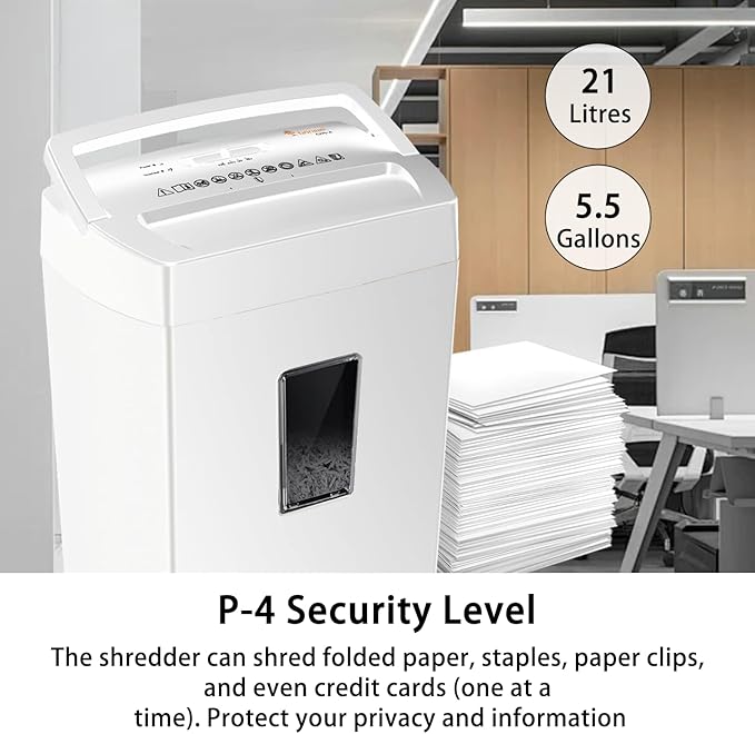 Bonsaii Heavy-Duty Cross-Cut Shredder, Handles up to 12 Sheets at Once, Providing P-4 high Security, Credit Cards, Mail & taples, 5.5-Gallon bin with a Transparent Window, Use in Home Offices, White