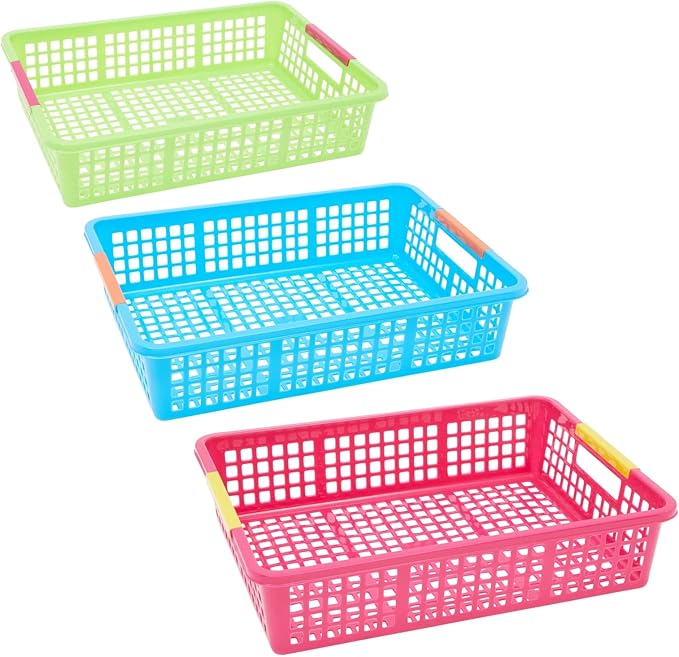 Bright Creations 6 Pack Plastic Turn In Paper Trays for Classroom, Colorful Storage Bin Basket Organizers for School Supplies, 6 Colors (10 x 13.5 In)