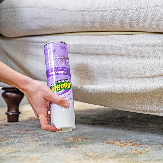 OdoBan Ready-to-Use Disinfectant and Harsh Aroma Eliminator, Set of 2, 14.6 Ounce 360-Degree Continuous Spray Fabric/Air Freshener and 1 Gallon Multi-Purpose Cleaning Concentrate, Lavender Scent