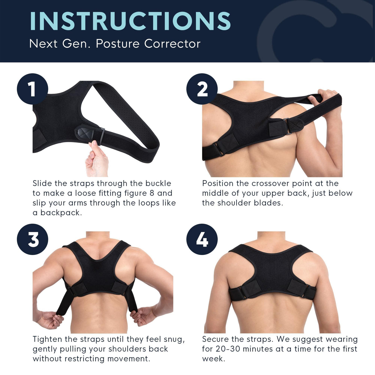 Copper Compression Posture Corrector for Men & Women - Adjustable Copper Infused Orthopedic Brace for Pain Relief from Bad Posture, Slumping - Targets Upper Back, Shoulders, Neck, Clavicle