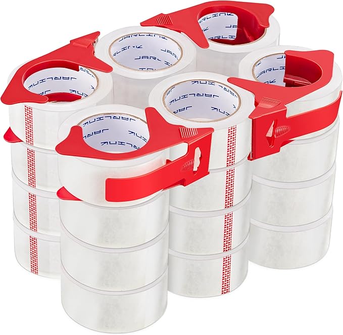 JARLINK 24 Rolls Clear Packing Tape with 4 Dispensers, Heavy Duty Packaging Tape Refills for Shipping Packaging Mailing, 2.7mil Thick, 1.88 inches Wide, 55 Yards Per Roll, 1320 Total Yards