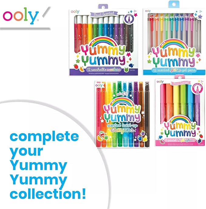 Ooly Yummy Yummy Scented Washable Markers Set of 12 - Scented Markers in 12 Classic Colors, Back to School Supplies