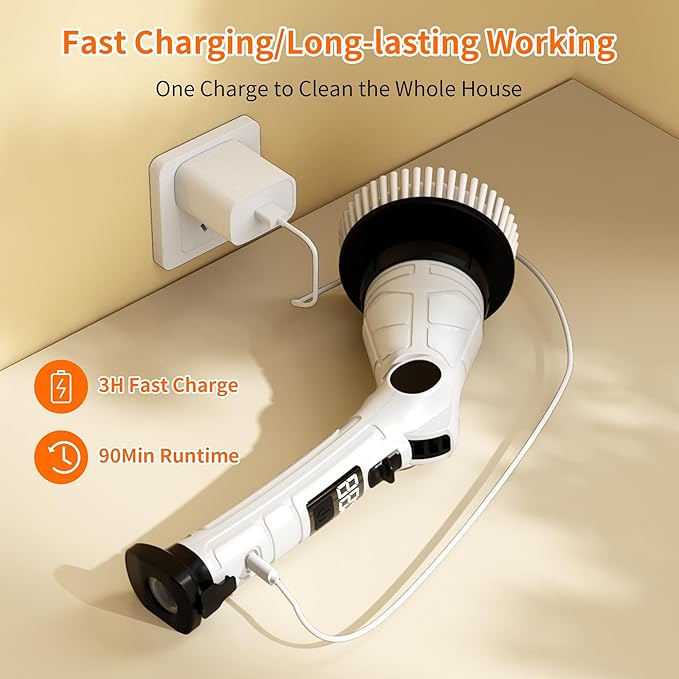 Electric Spin Scrubber, Power Electric Scrubber for Cleaning, Shower Cordless Cleaning Brush with 6 Adjustable Angles,8 Brush Heads, 3 Speed Mode, Electric Cleaning Brush for Bathroom/Tub/Floor/Tile