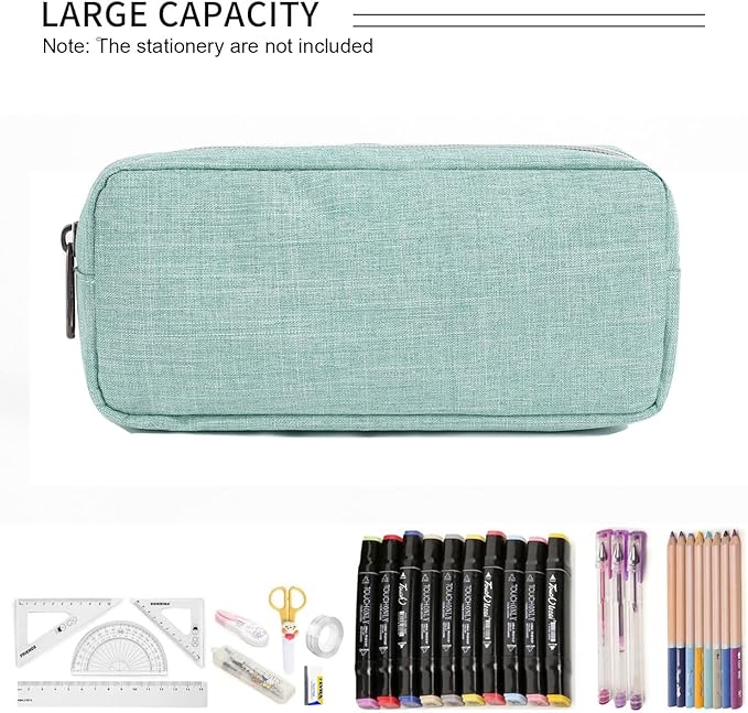 Della Gao Small Pencil Case Large Capacity Pencil Pouch Marker Pen Bag Coin Pouch Office Stationery Organizer (Green)