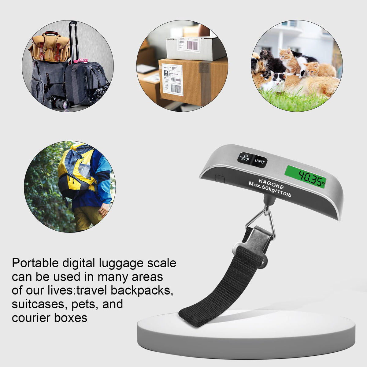2 Pcs - silver Travel Digital Luggage Scale - Portable Baggage Scale - Suitcase Weight Scale - Ideal for Travel Scale Luggage Weight - 110LB/50KG, Includes Battery - Temperature Display Hanging Scales