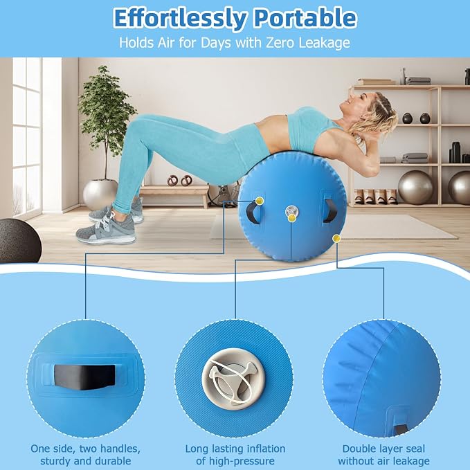 Vapaus Gymnastics Air Barrel Inflatable Tumbling Roller Mat Back Handspring Trainer Air Tumbler Octagon Barrel Gymnastics Equipment for Tumble Track Cheerleading Yoga Training Durable AntiSlip Double Seal Without Pump