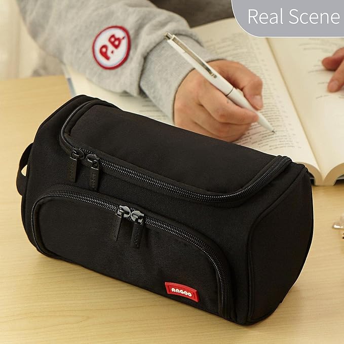 HVOMO Big Capacity Pencil Case High Large Storage Pouch Marker Pen Case Travel Simple Stationery Bag School College Office Organizer for Teens Girls Adults Student（Black）