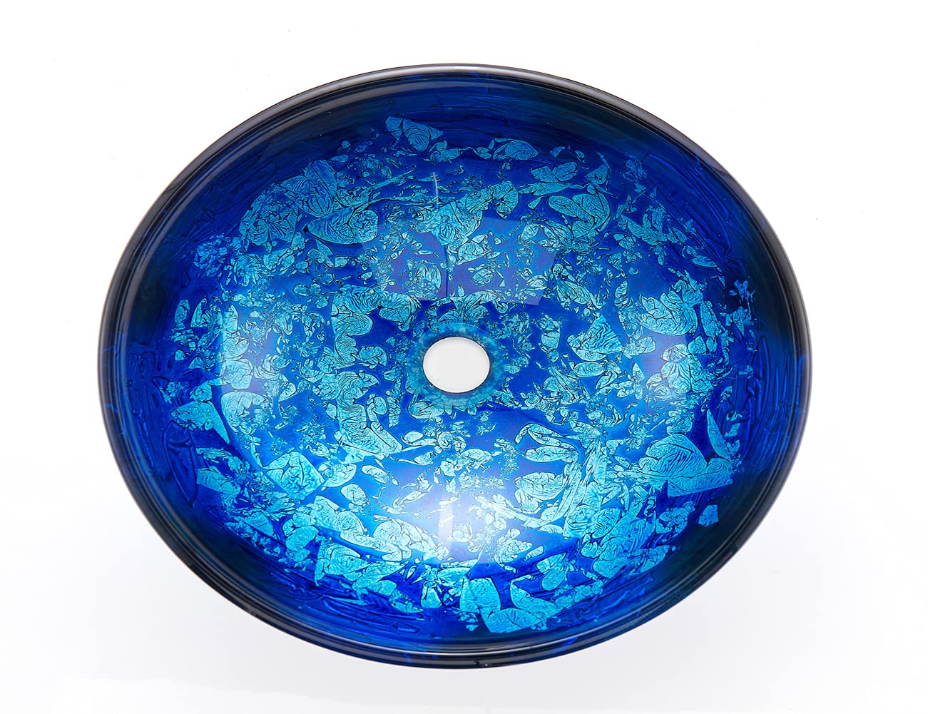 Fanwin Star Blue OceanMystery Series Tempered Deco Glass Vessel Bathroom Sink in Starry Blue | Top Mount Sinks Above Countertop | Vanity Countertop Sink Bowl with Pop Up Drain |FW-LA604