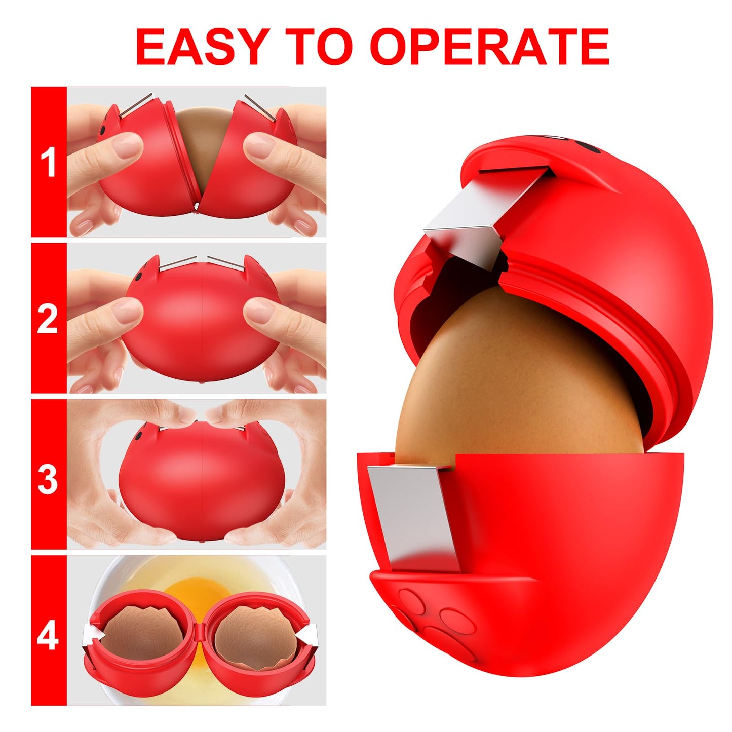 PowCube Egg Cracker, Silicone Egg Shell Opener, Cute Egg Shaped Design, Opens Eggs with Ease, A Little Happiness Boost for Your Kitchen. (Color: Deep Red, 1-Pack)