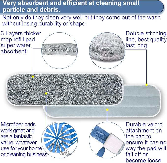 Microfiber Mop Replacement Pads 18 Inch Compatible with Bona Floor Care System, 5 Pack Reusable Wet Dry Floor Cleaning and Scurbbing Mop Refill Fits 16” to 18” Flat Reveal Mop Heads
