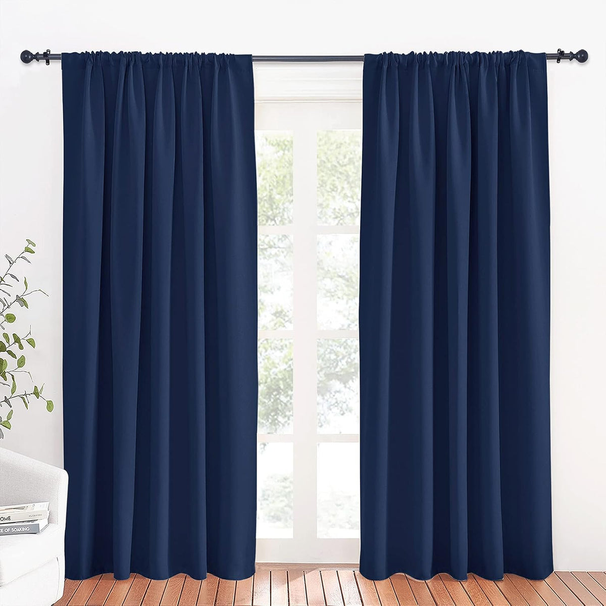 RYB HOME Large Curtains for Living Room 84 inches Length, Blackout Privacy Room Divider Curtains for Doorway Closet Basement Patio Door Bay Window, W 70 x L 84, Navy Blue, 2 Panels