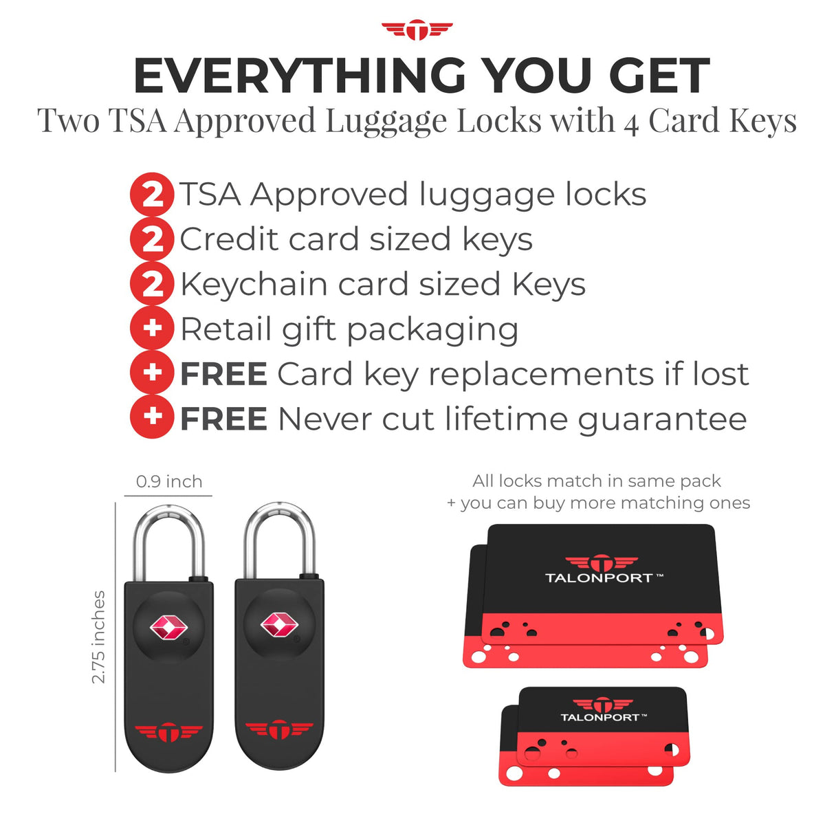 Keyless TSA Approved Luggage Locks with Lifetime Card Keys & No Combo to Forget (2 Pack)