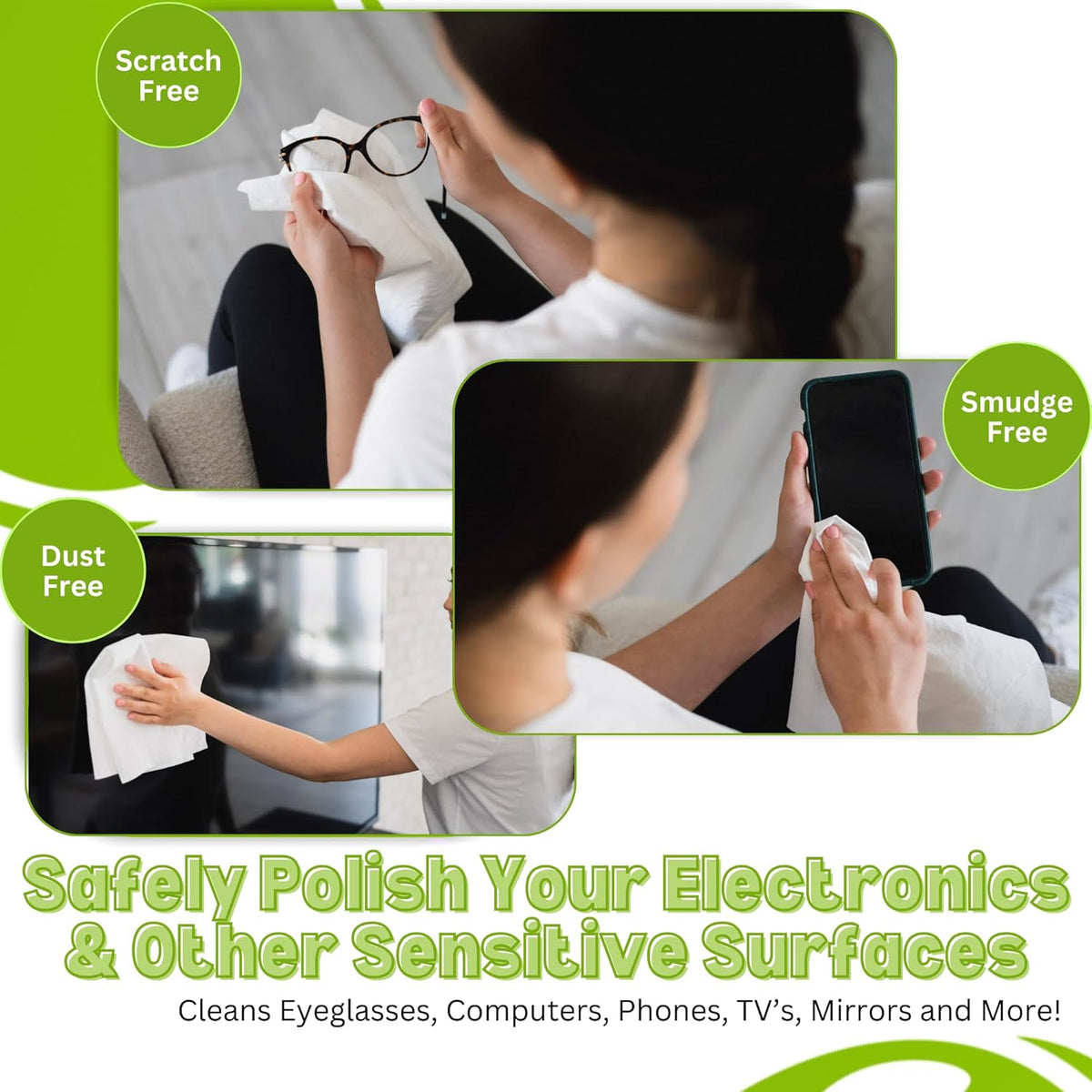 4-Pack Reusable Cleaning Cloths for Streak-Free Windows, Mirrors & All-Purpose Use – Chemical-Free, Absorbent, Non-Abrasive, 16" x 16" White Cleaning Rags, Made in The USA