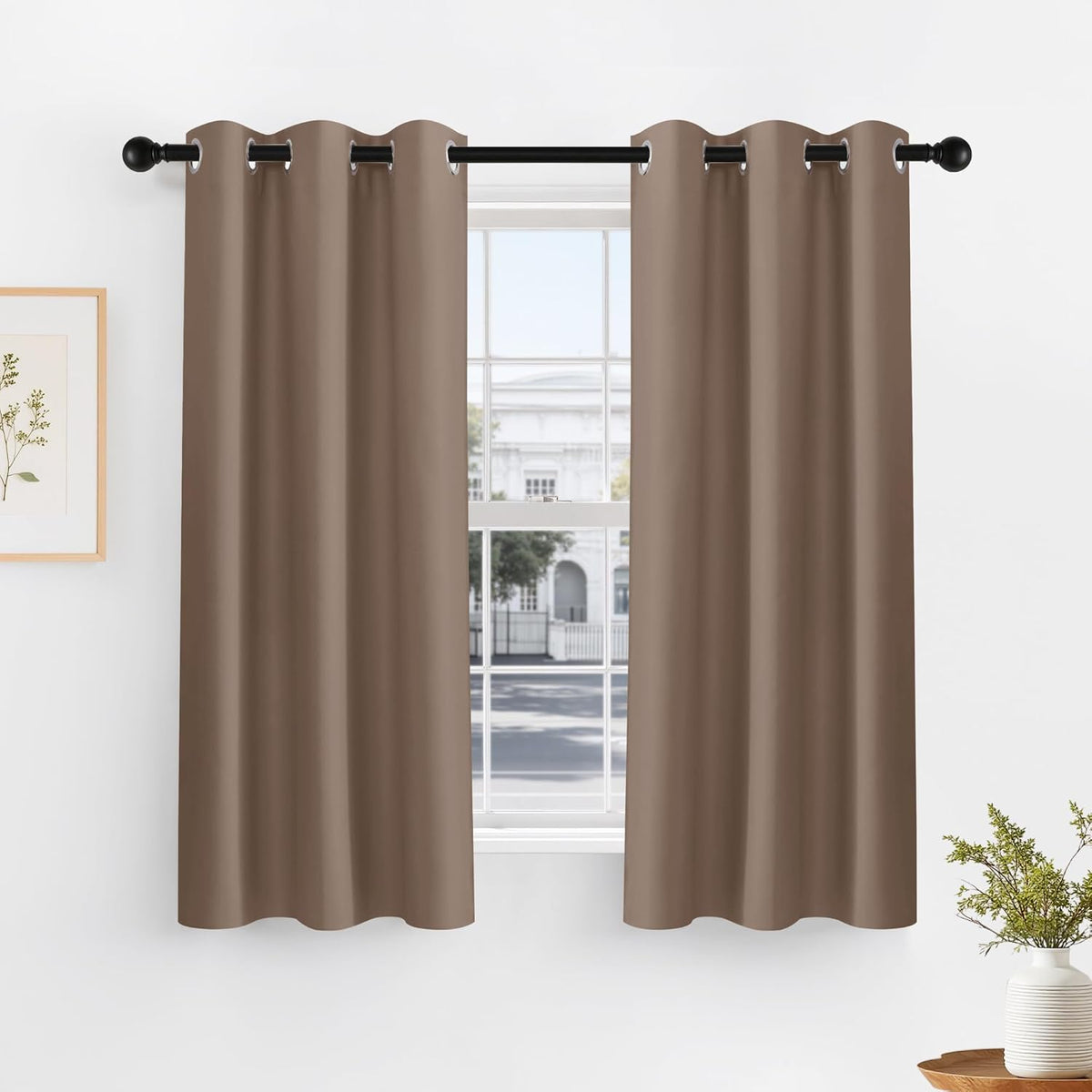 PONY DANCE Short Blackout Curtains for Kitchen 45 Inch Length, Thermal Insulated Grommet Curtains for Bedroom, Black Out Drapes for Bathroom Small Window (2 Panels Set, 34 inches Wide), Mocha