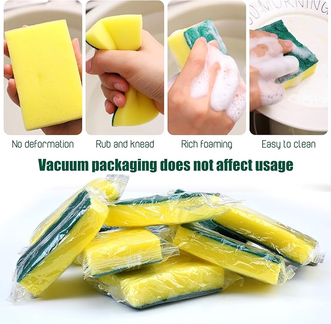 Tanlade 480 Pcs Bulk Kitchen Dishwashing Sponges Individually Wrapped Non Scratch Scouring Sponges for Dishes Household Cleaning Travel Apartments Hotel Car