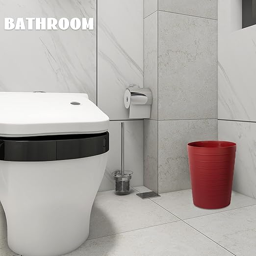 UUJOLY Small Bathroom Trash Can Wastebasket, Plastic Garbage Bin Container Basket for Bathrooms, Laundry Room, Kitchens, Offices, Kids Rooms, Dorms, Red, 1.8 Gallon