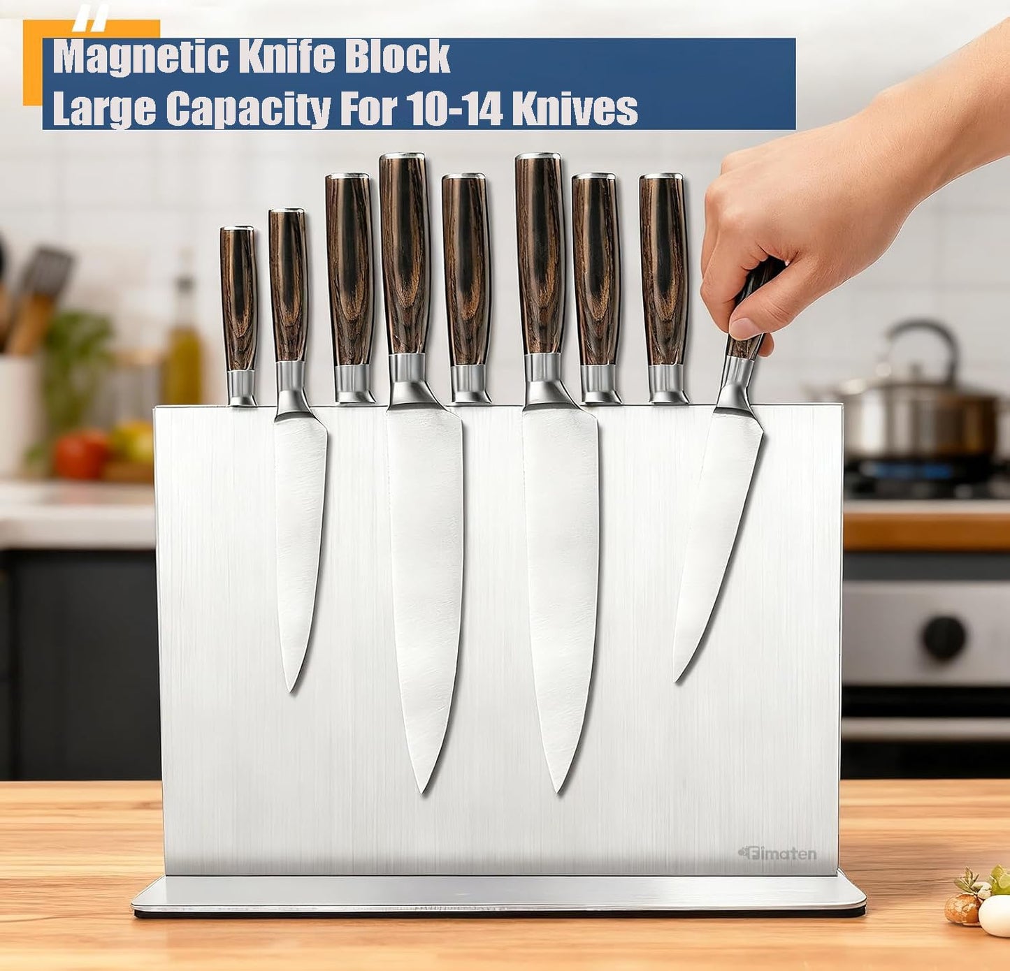 Fimaten Magnetic Knife Block Stand Without Knives 12 Inch Silver Stainless Steel Double Sided Home Kitchen Organizer Storage Knife Holder Board for Counter Top with Strong Magnets