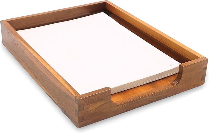 KOLWOVEN Wood Letter Tray -Load Documents Tray for Office Desktop Organizer - Desk Magazine, File, Folder, Paper Holder - Paper Document File Tray Front Drak Brown