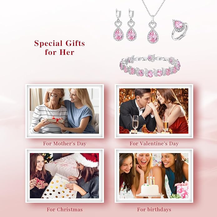BriLove Wedding Jewelry Set for Women Bride Bridesmaid, Gorgeous Cubic Zirconia Teardrop Necklace Earrings Bracelet Adjustable Ring Jewelry Gift for Birthday/Anniversary/Mother’s Day