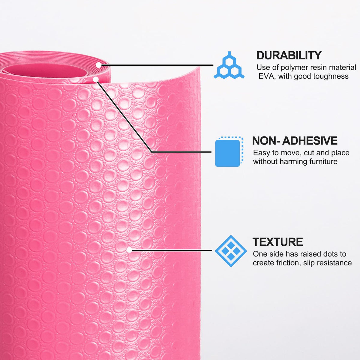 Bloss Shelf Liners, Non Adhesive EVA Drawer Mat Liners Roll for Bathroom, Kitchen, Desks, Deco Shelves 17.7×59 inch-Pink