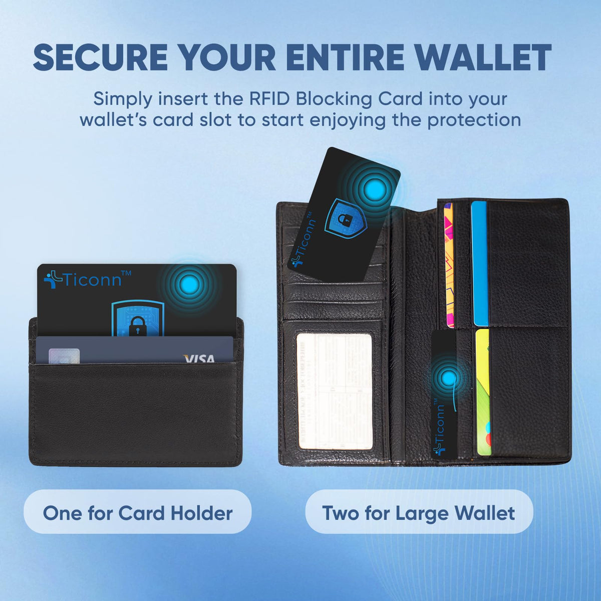 TICONN RFID Blocking Cards - 4 Pack, Premium Contactless NFC Debit Credit Card Passport Protector Blocker Set for Men & Women, Smart Slim Design Perfectly fits in Wallet/Purse (4)