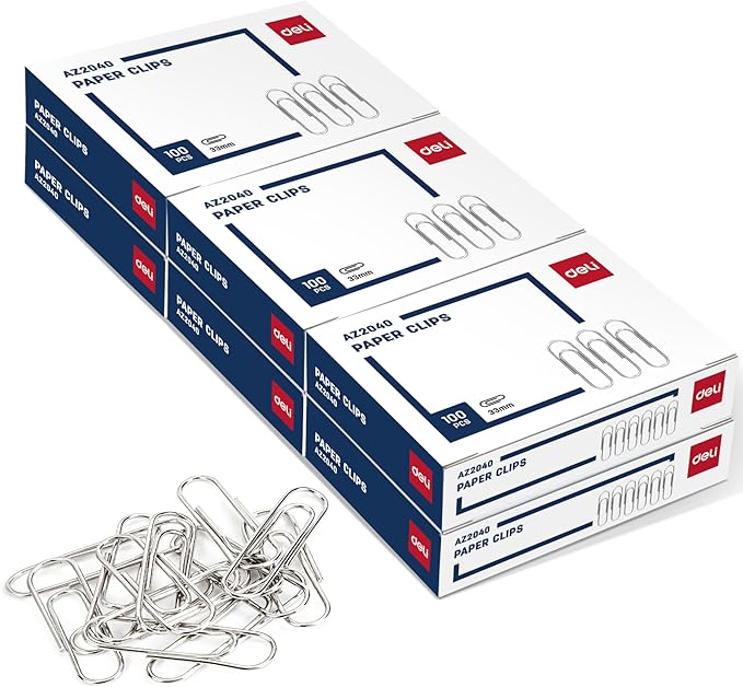 Deli #1 Smooth Paper Clips, 600 Medium Paper Clips, 6 Boxes of 100 Each, Silver