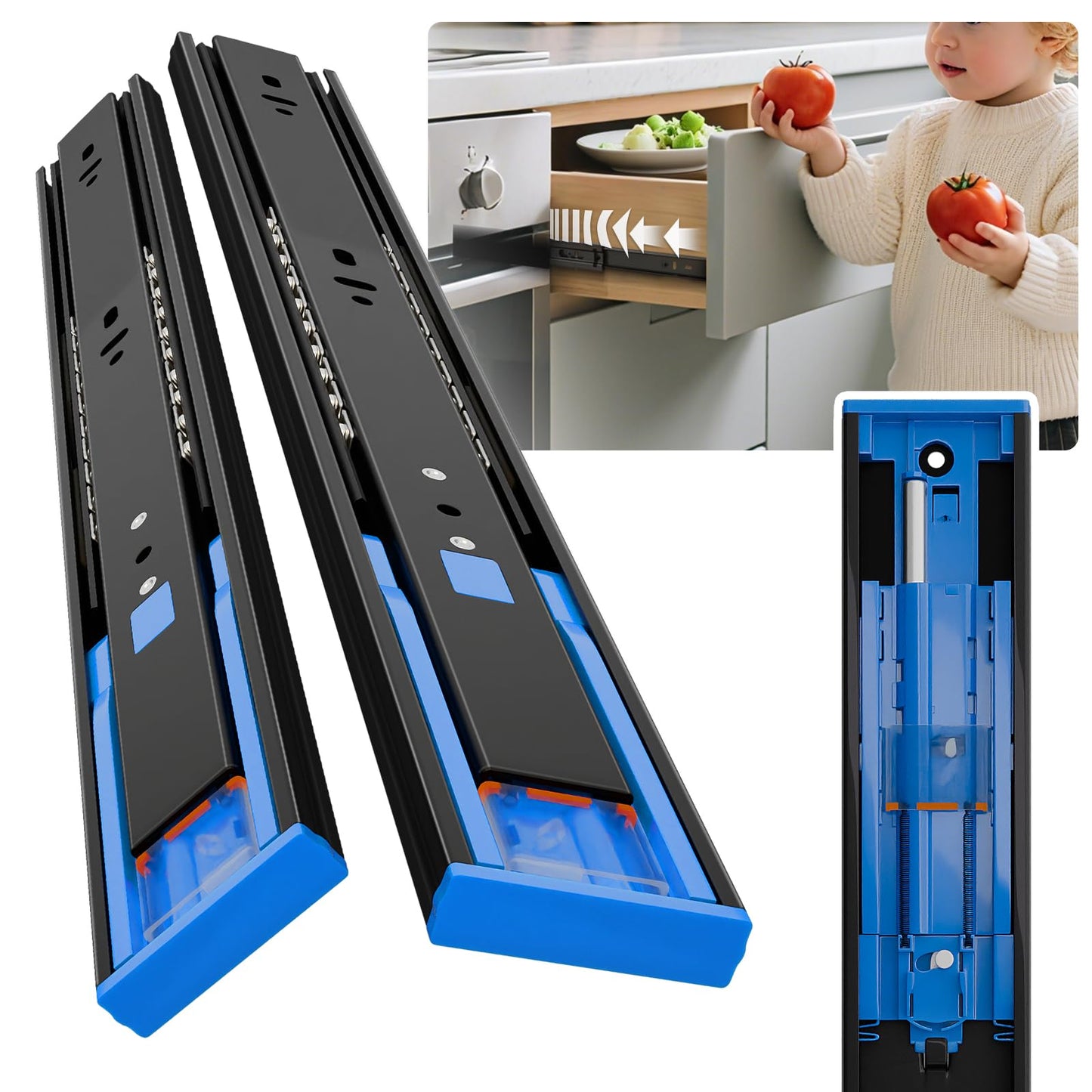 BAIDICE Push to Open Soft Close Drawer Slides 1 Pair 10 12 14 16 18 20 22 24 Inch 100 LB Load Capacity Side Mount Full Extension Cabinet Runner Ball Bearing Kitchen Dresser Glide（Black, 10inch）