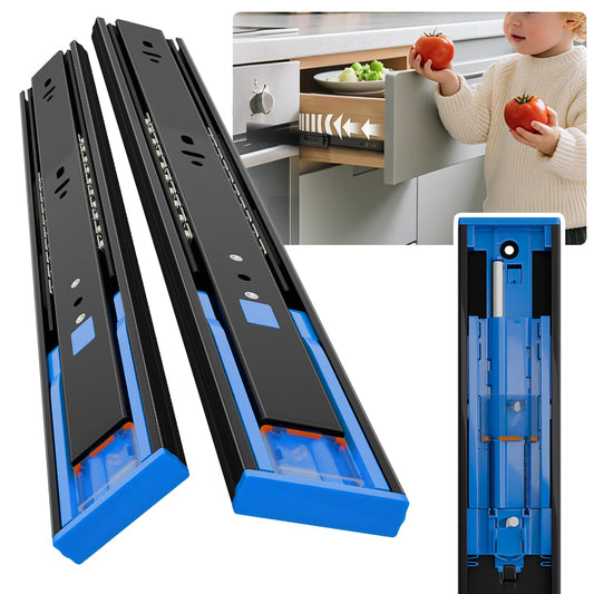 BAIDICE Push to Open Soft Close Drawer Slides 1 Pair 10 12 14 16 18 20 22 24 Inch 100 LB Load Capacity Side Mount Full Extension Cabinet Runner Ball Bearing Kitchen Dresser Glide（Black, 10inch）