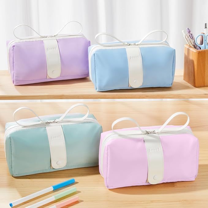 Sooez Big Capacity Pencil Case, Extra Large Pencil Pouch with Zipper Pocket, Wide Opening Pencil Bag, Portable Stationery Organizer, Cute Aesthetic School Office Supplies for Teens Girls, Sky Blue