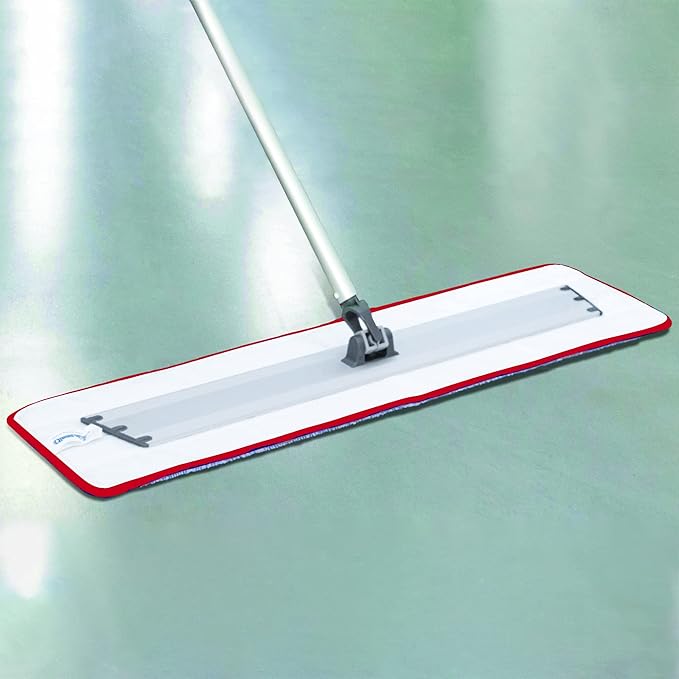 CleanAide Twist Yarn Microfiber Flat Mop Pad with Scrub Strips, Reusable Washable Wet & Dry for Dust, Dirt & Grime, Extra Absorbent, Hook and Loop Backing, Fits Standard 24 Inch Frames, Red