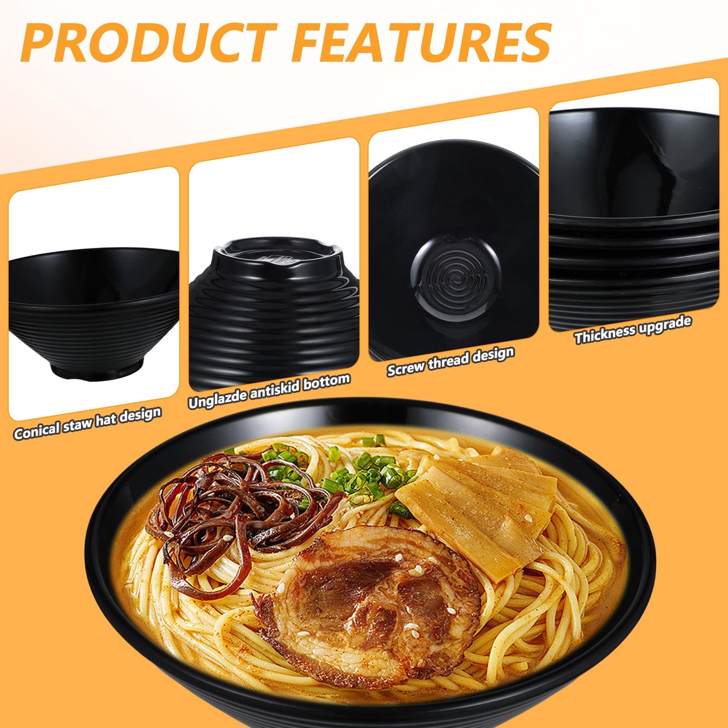 Kenaoeoe Ramen Bowl Set 40 oz of 4 with Chopsticks Spoons, Unbreakable Japanese Style Plastic Noodle Soup Bowls for Asian Pho Soup Thai Miso Udon Wonton