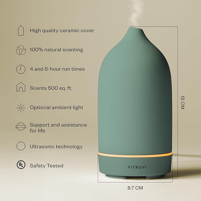 Vitruvi Stone Diffuser, Ceramic Ultrasonic Essential Oil Diffuser for Aromatherapy | Ceramic, Home Decor | Sea, 90ml Capacity