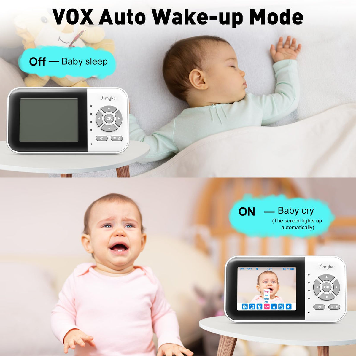 Simyke Upgrade Video Baby Monitor with 2 Cameras and Audio 2.8" Screen, Night Vision, APP, 2 Way Talk, 1200ft Long Range, Feeding Clock, Temperature Detection, Portable Wireless Baby Cam Home Use