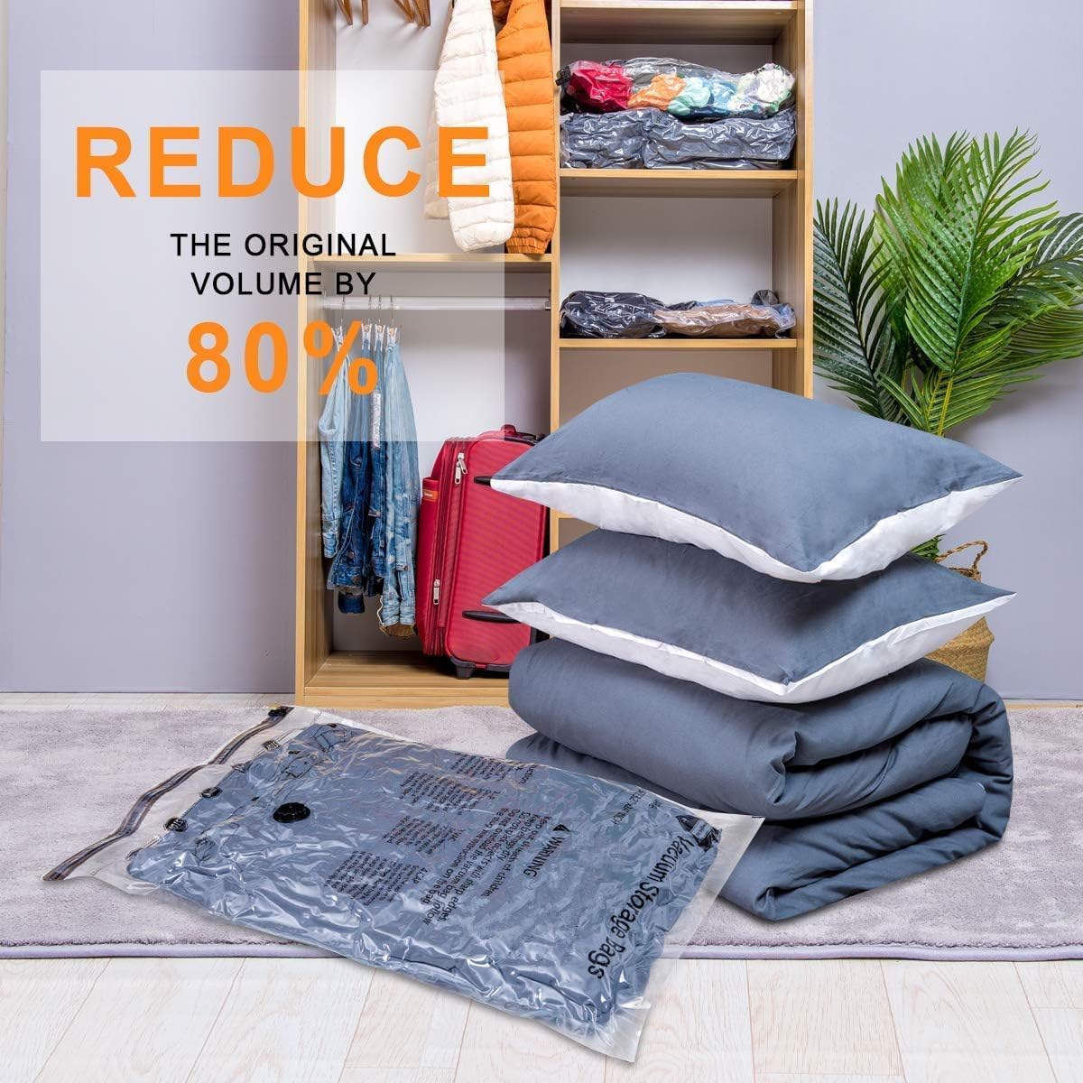 24 Pack Vacuum Storage Bags with Electric Pump, (5 Jumbo, 5 Large, 5 Medium, 5 Small, 4 Roll Up Bags) Space Saver Bag for Clothes, Mattress, Blanket, Duvets, Pillows, Comforters,Travel
