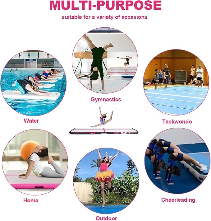 FBSPORT Inflatable Air Gymnastics Mat Training Mats 4/8 inches Thickness Gymnastics Tracks for Home Use/Training/Cheerleading/Yoga/Water with Pump