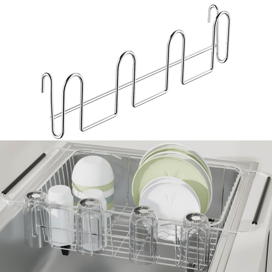 ZumenDa 12 Inch Stainless Steel Cup Drying Rack with 4 Hooks, Kitchen Mug Holder Organizer for Glasses, Baby Bottles, Travel Mugs, Dishwasher Safe Kitchen Drainage Basket